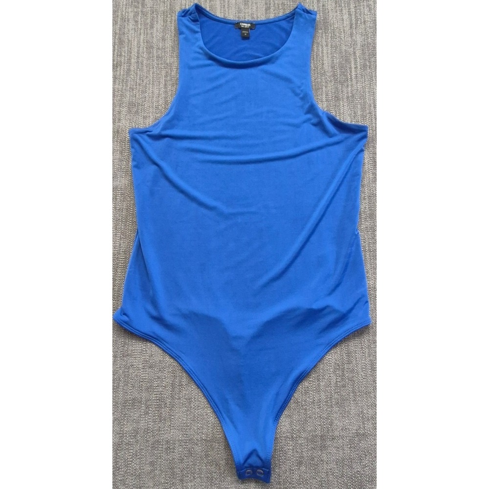 Express Body Contour Bodysuit womens M royal blue sleeveless thong snaps stretch